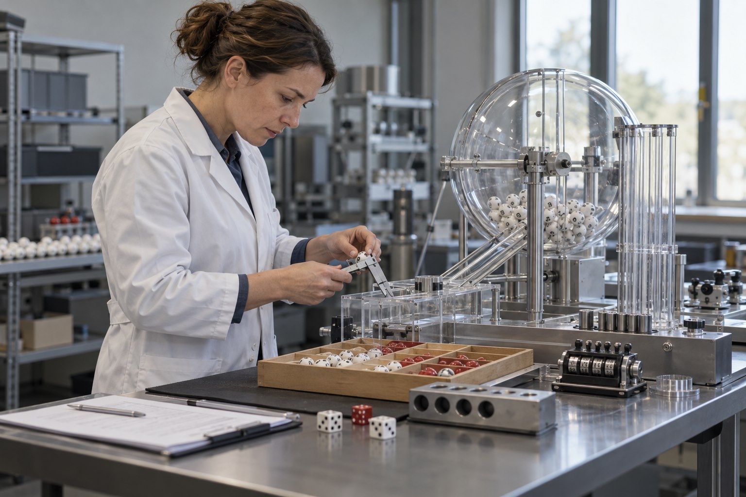 Technician testing a physical randomisation apparatus