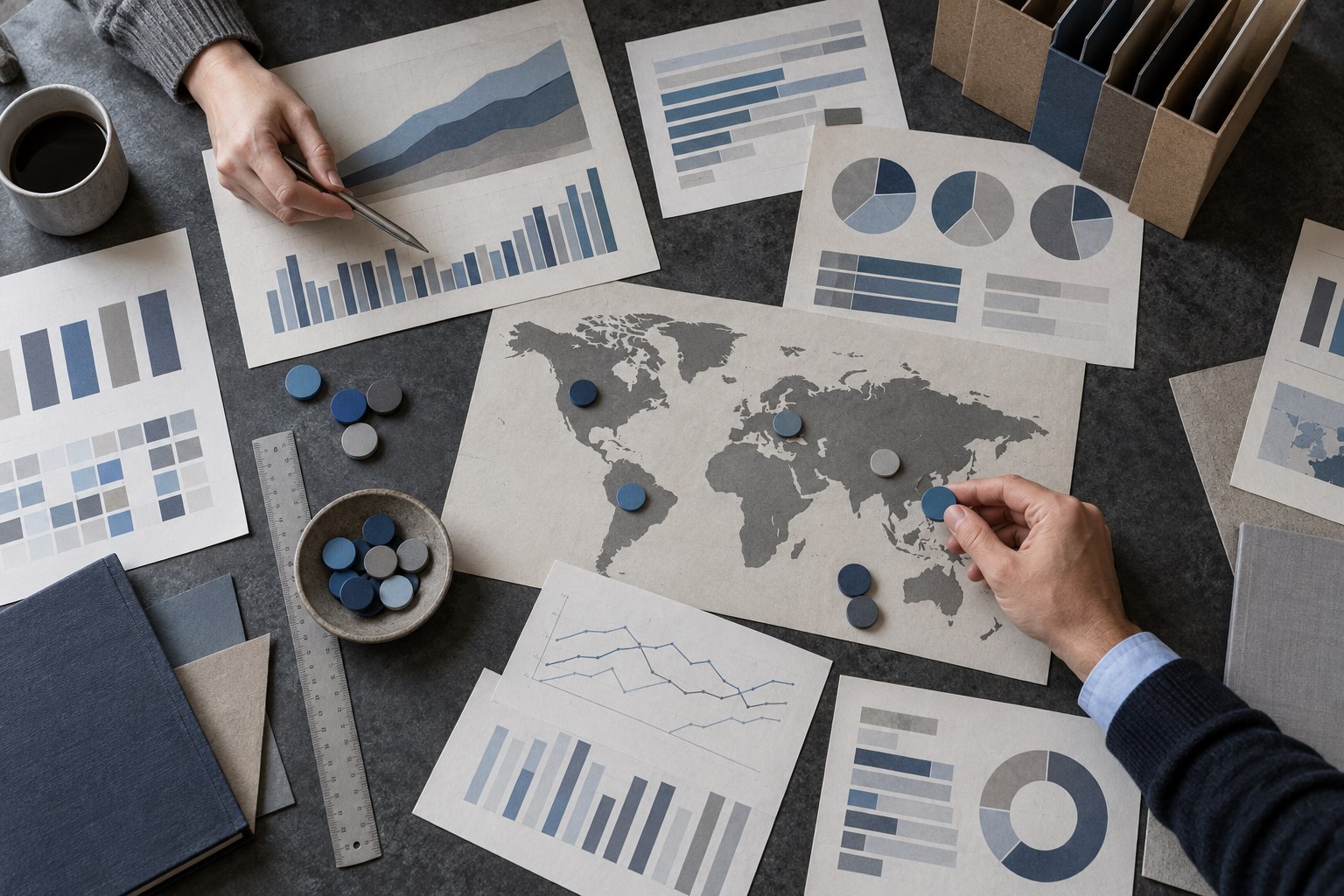 Printed charts and map used for market forecast methodology