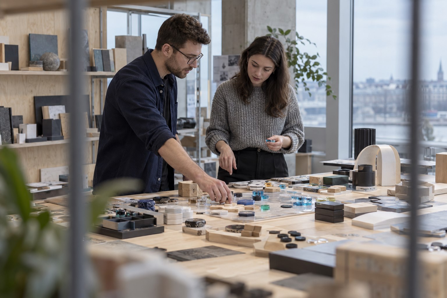 Designers comparing physical casino game prototypes