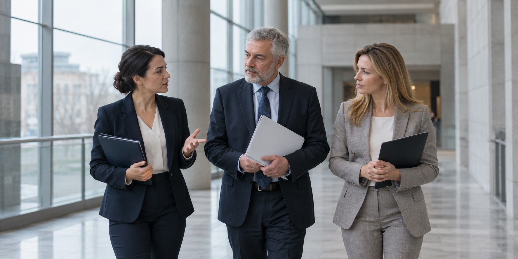 Legal specialists discussing casino policy documents